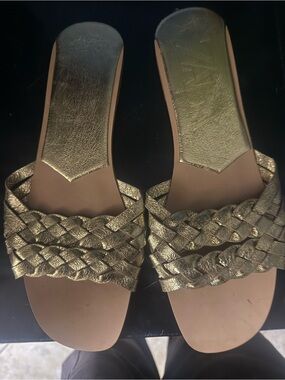 Braided Metallic Gold Slide Sandals for Women